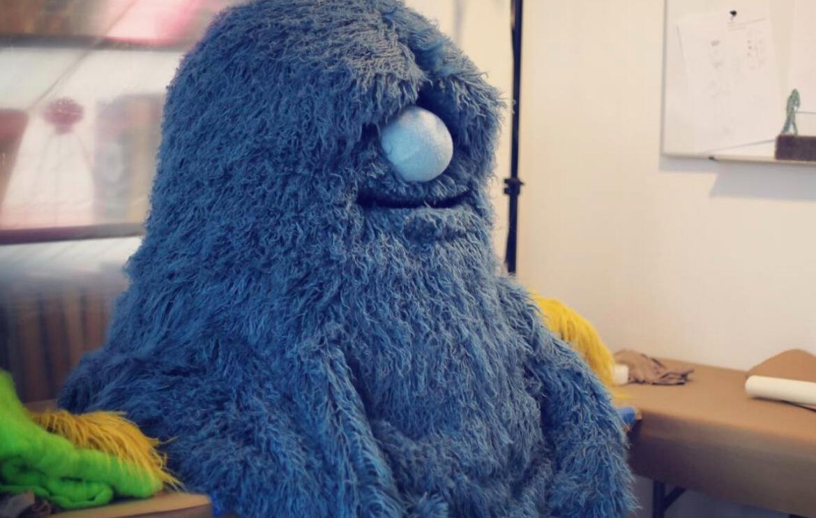 Blue monster being built